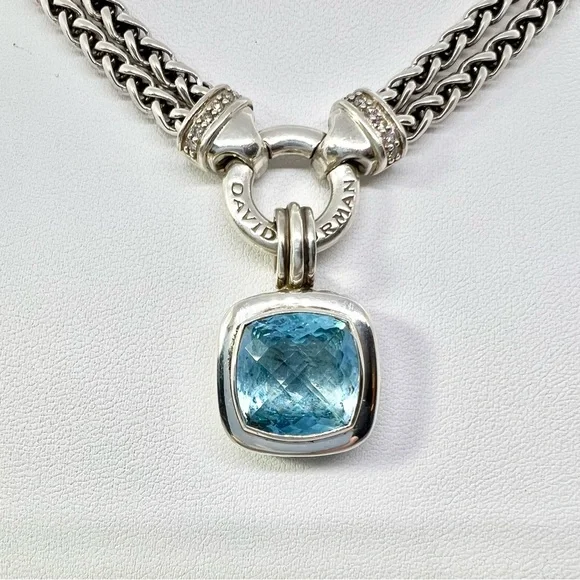 David Yurman Albion 14mm Blue Topaz Pendant Enhancer - Picture 3 of 15
